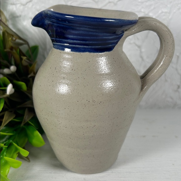 Williamsburg Salt Glazed mini Pitcher Stamped Dated Blue Leaf Salt Glazed Finish - Picture 5 of 14